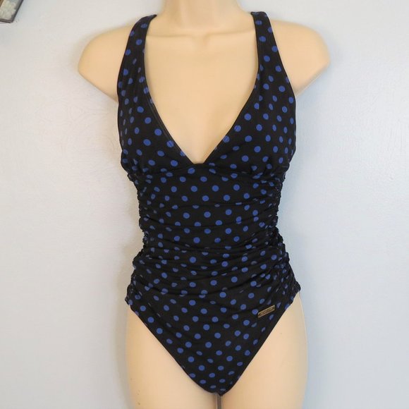 Dkny Other - DKNY Black & Blue Polka Dot Swimsuit 14